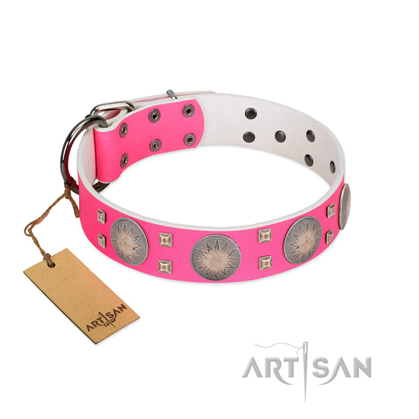 Comfortable full grain genuine leather dog collar with durable buckle