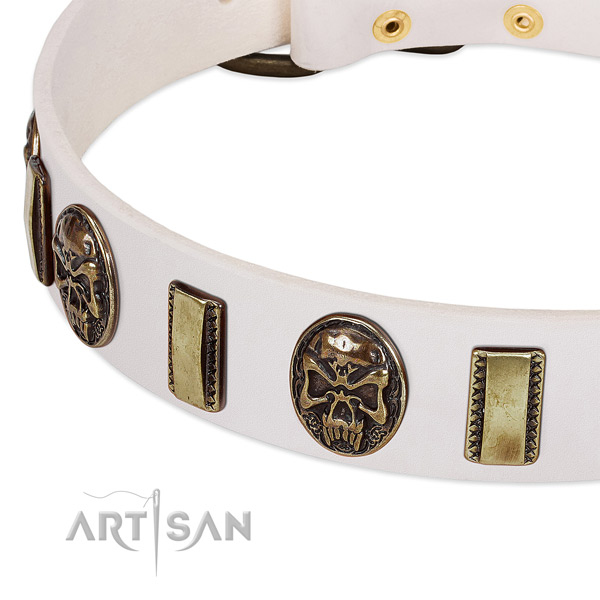 Corrosion resistant embellishments on natural genuine leather dog collar for your four-legged friend