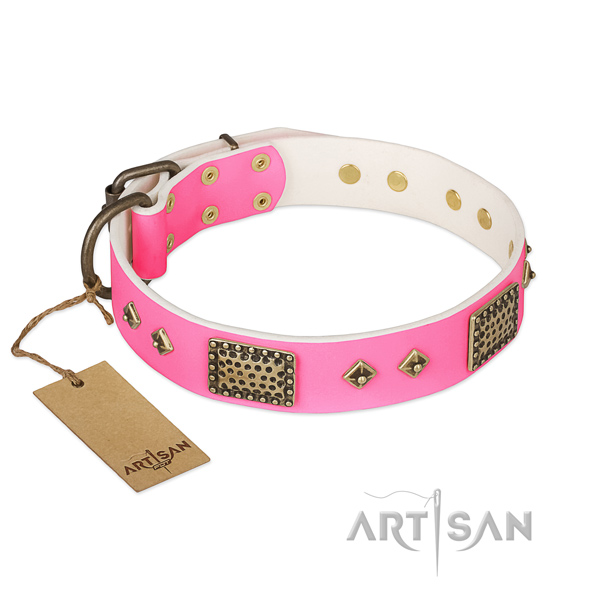 Easy adjustable full grain genuine leather dog collar for basic training your pet