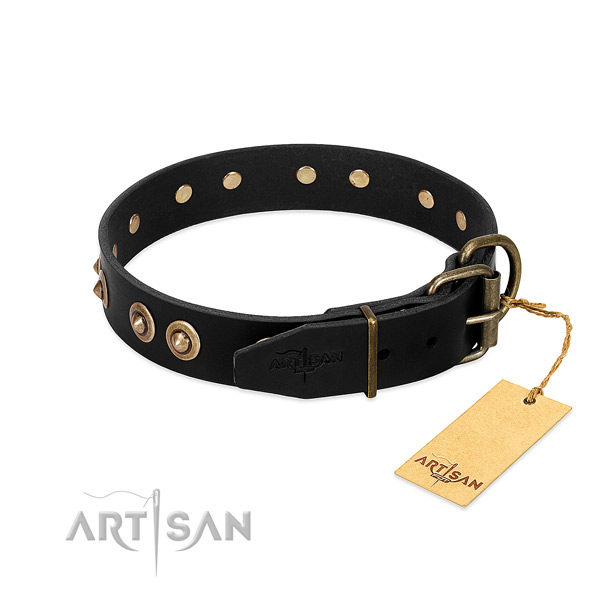 Corrosion resistant traditional buckle on genuine leather dog collar for your doggie