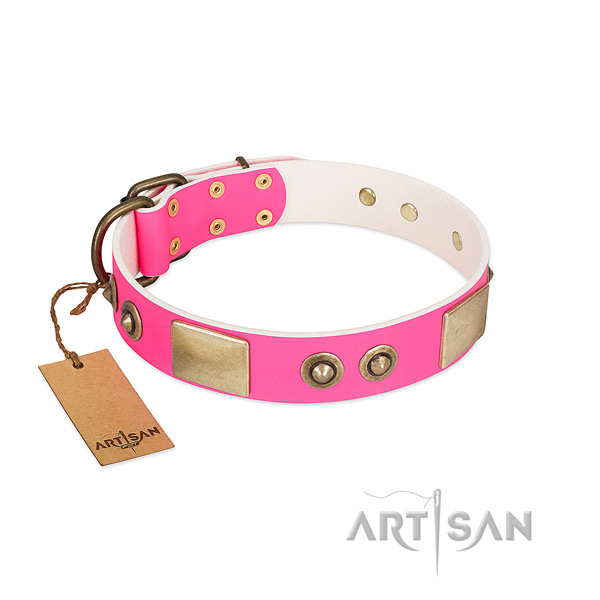 Durable fittings on genuine leather dog collar for your four-legged friend