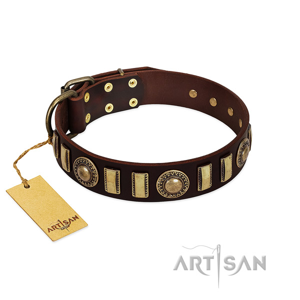 Flexible leather dog collar with strong fittings