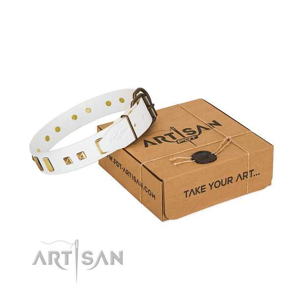 High quality full grain leather dog collar with decorations for handy use