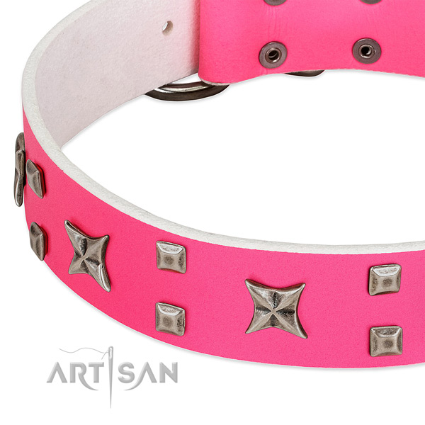 Remarkable full grain genuine leather collar for your dog everyday walking