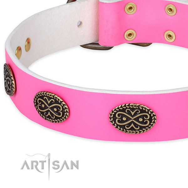 Full grain leather dog collar with embellishments for comfortable wearing