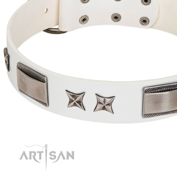 Soft full grain natural leather dog collar with rust resistant D-ring