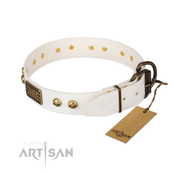 Easy adjustable full grain leather dog collar for stylish walking your canine