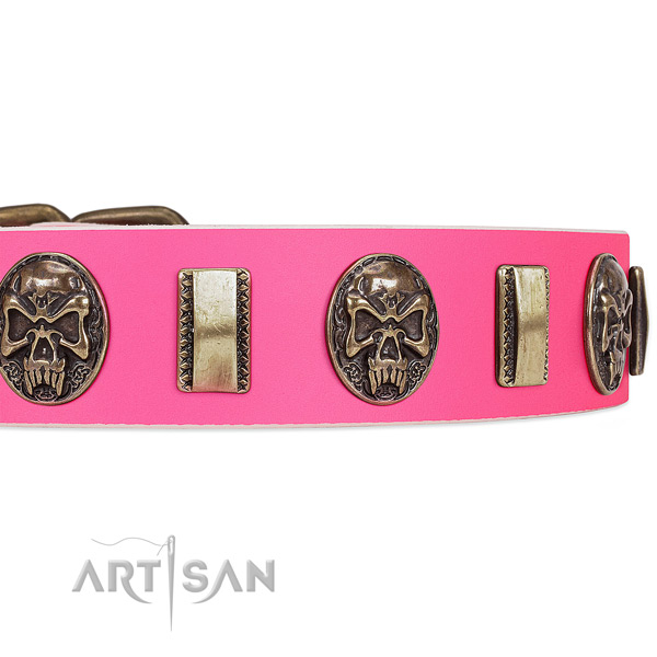 Durable adornments on full grain genuine leather dog collar for your canine