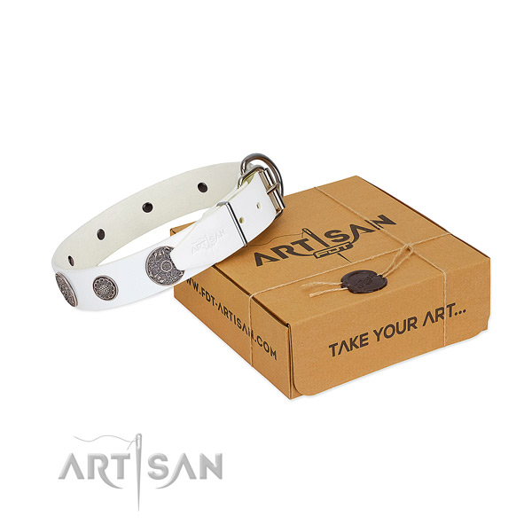 Comfortable dog collar of natural leather