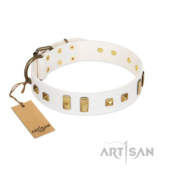 Genuine leather dog collar with rust-proof traditional buckle