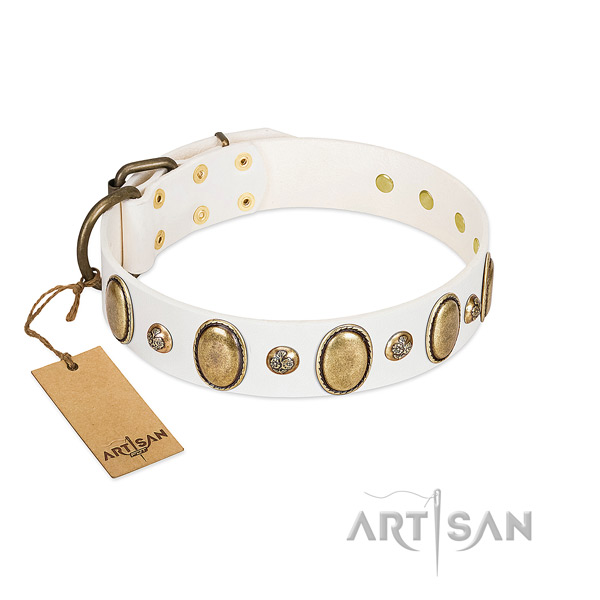 Genuine leather dog collar of top rate material with stylish decorations