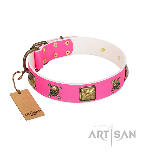 Full grain genuine leather dog collar with exquisite adornments