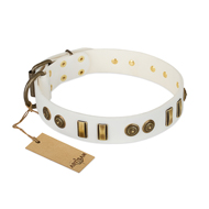 "Midsummer Snow" FDT Artisan White Leather Doberman Collar with Old Bronze-like Plates and Circles "Midsummer Snow" FDT Artisan White Leather Doberman Collar with Old Bronze-like Plates and Circles