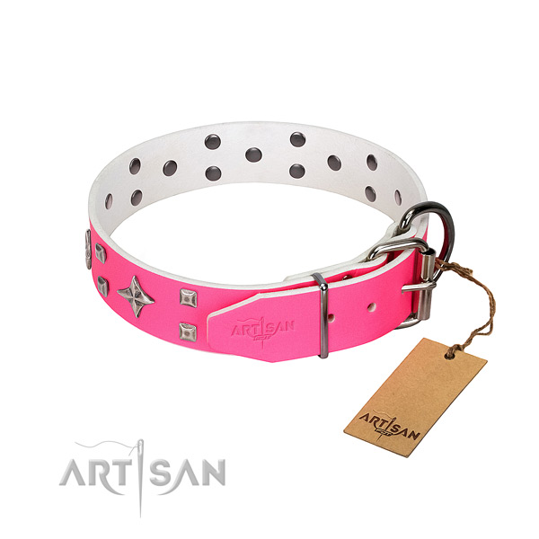 Full grain leather dog collar with unique adornments