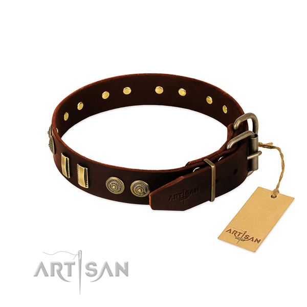 Durable buckle on full grain genuine leather dog collar for your pet