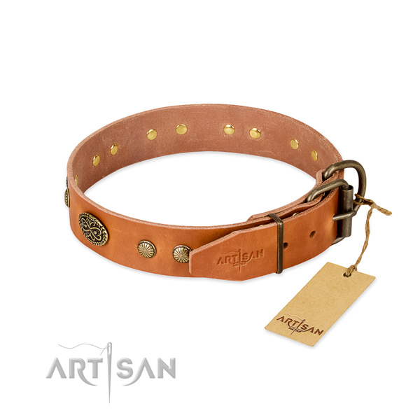 Rust-proof hardware on full grain natural leather dog collar for your four-legged friend