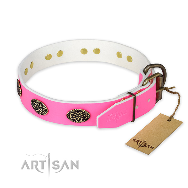 Daily use natural genuine leather collar with decorations for your pet