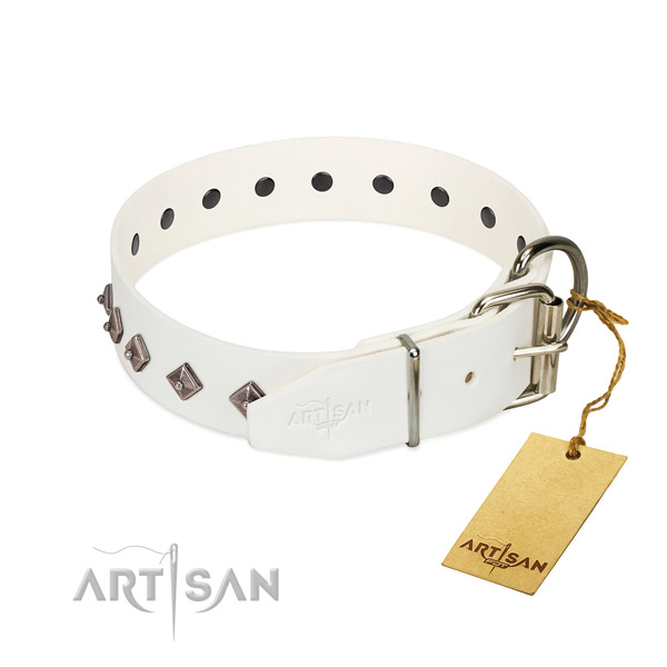 Awesome embellishments on genuine leather collar for comfortable wearing your canine