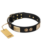 "Moon of Dreams" Black FDT Artisan Leather Doberman Collar with Plates and Conchos "Moon of Dreams" Black FDT Artisan Leather Doberman Collar with Plates and Conchos