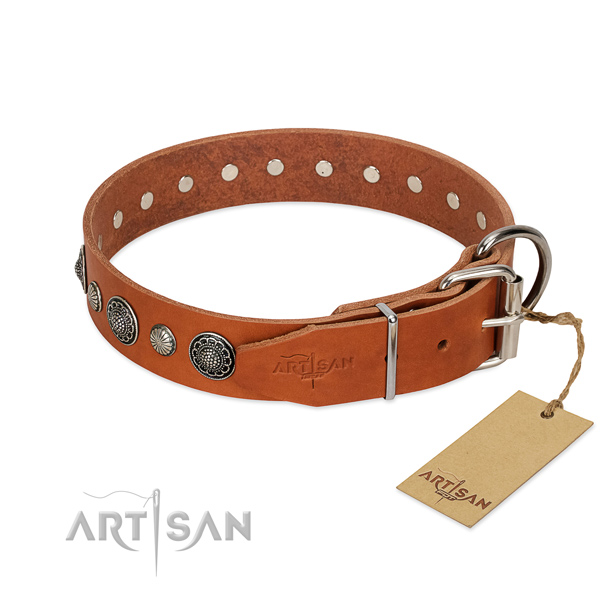 High quality leather dog collar with corrosion proof hardware