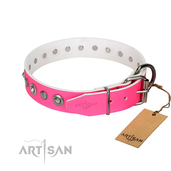 Best quality full grain genuine leather dog collar with exquisite adornments