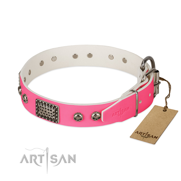 Durable D-ring on easy wearing dog collar