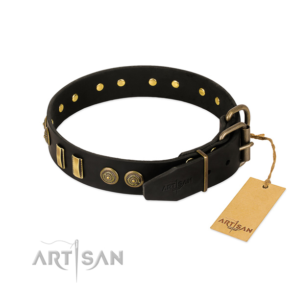 Rust-proof traditional buckle on natural leather dog collar for your dog