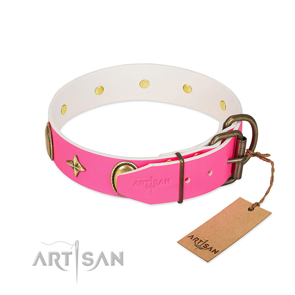 Soft to touch leather dog collar with stylish embellishments