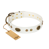 "The Snow Queen" FDT Artisan White Leather Doberman Collar with Decorations "The Snow Queen" FDT Artisan White Leather Doberman Collar with Decorations