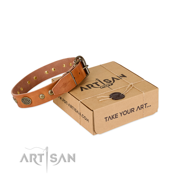 Strong decorations on leather dog collar for your doggie