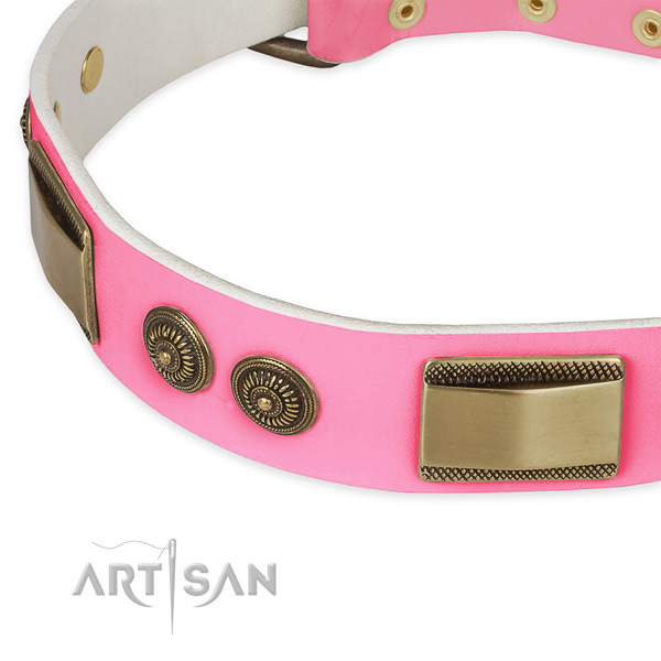 Leather dog collar with studs for comfortable wearing