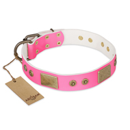 "Pink World" FDT Artisan Pink Leather Doberman Collar with Old Bronze Look Plates and Studs "Pink World" FDT Artisan Pink Leather Doberman Collar with Old Bronze Look Plates and Studs