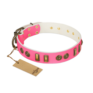 "Pink Amulet" FDT Artisan Leather Doberman Collar with Old Bronze-like Plates and Circles "Pink Amulet" FDT Artisan Leather Doberman Collar with Old Bronze-like Plates and Circles