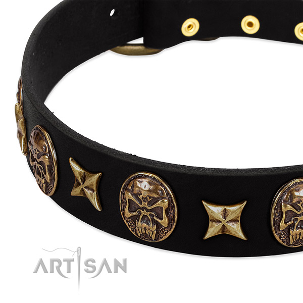 Rust-proof fittings on full grain natural leather dog collar for your canine