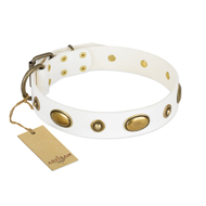 "Unmatched Whiteness" White FDT Artisan Leather Doberman Collar "Unmatched Whiteness" White FDT Artisan Leather Doberman Collar
