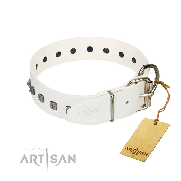 Gentle to touch natural leather dog collar with studs for daily walking