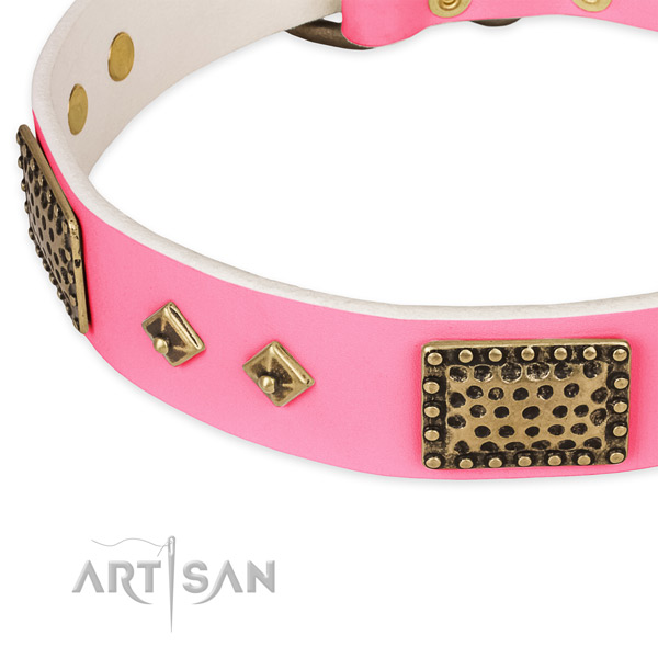 Full grain genuine leather dog collar with studs for easy wearing