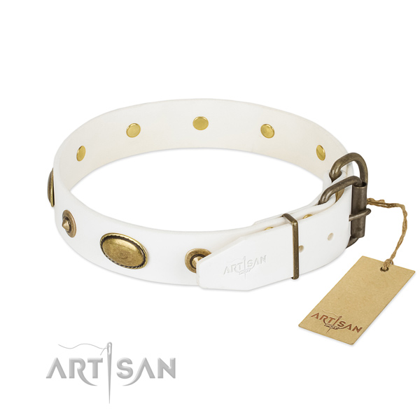 Reliable buckle on full grain natural leather dog collar for your doggie