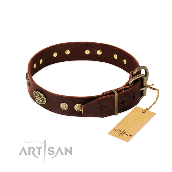 Corrosion resistant fittings on genuine leather dog collar for your dog