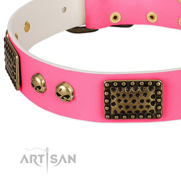 Corrosion resistant buckle on full grain leather dog collar for your canine