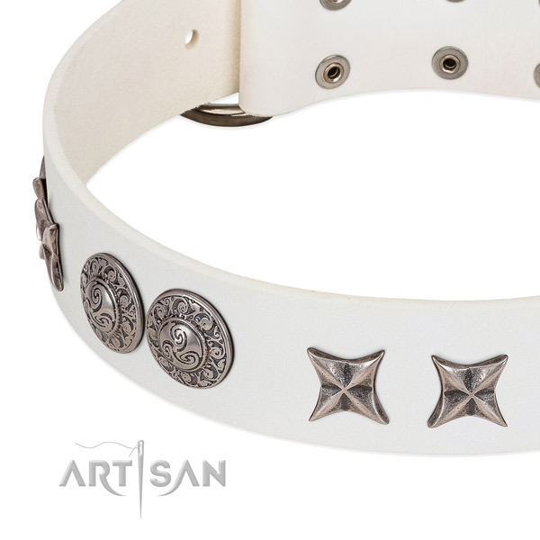 Quality full grain natural leather dog collar handcrafted for your dog