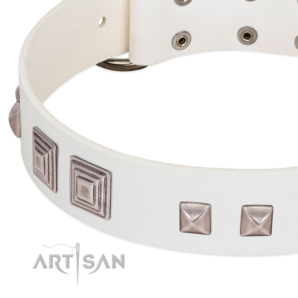 Full grain genuine leather dog collar with rust-proof D-ring