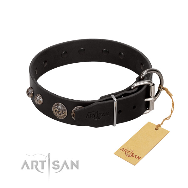 Handmade full grain genuine leather dog collar with reliable buckle
