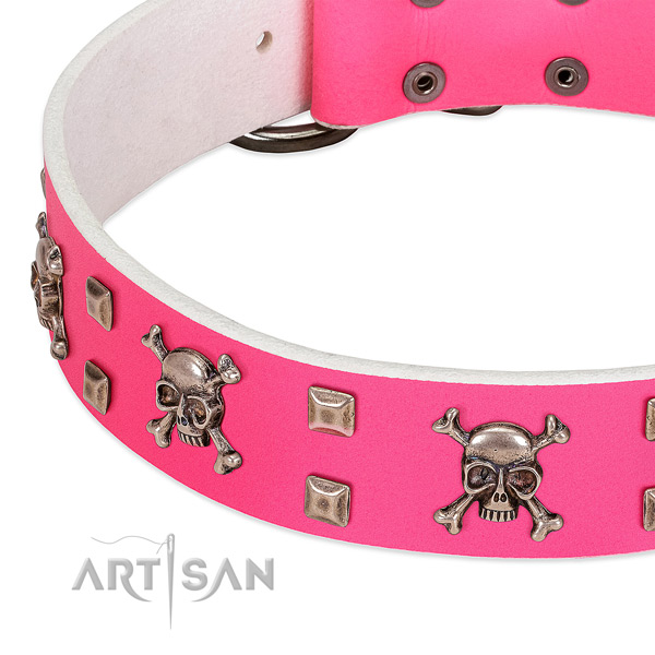 Reliable D-ring on full grain natural leather dog collar