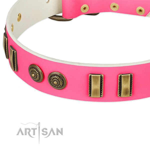 Rust-proof buckle on full grain leather dog collar for your canine