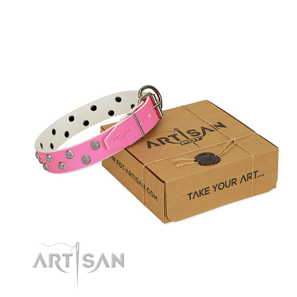 Rust resistant hardware on full grain natural leather dog collar for comfortable wearing