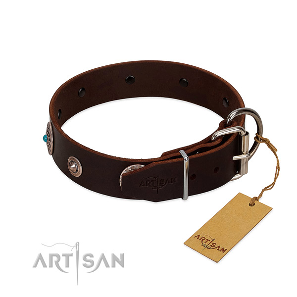 Exquisite decorated genuine leather dog collar