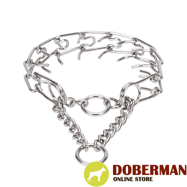 Strong stainless steel dog pinch collar with corrosion resistant removable prongs
