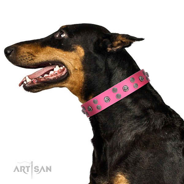 Comfortable wearing leather dog collar with studs