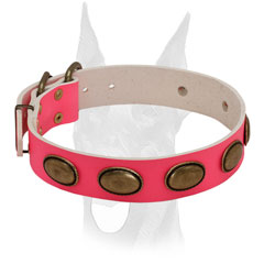 Luxury style pink collar for female Doberman